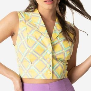 Yellow collared blouse - crop top